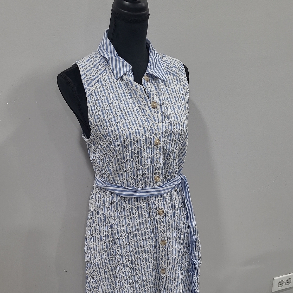 Blue Striped Sleeveless Dress